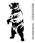 rearing up brown bear (ursus arctos) - black and white vector outline of standing animal