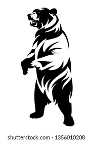 rearing up brown bear (ursus arctos) - black and white vector outline of standing animal