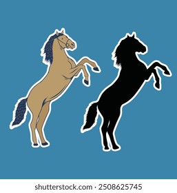 rearing horse black white vector illustration