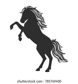 Rearing up horse black and white.Retro design.Vector illustration.