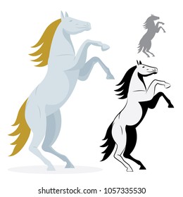 Rearing up horse in different drawing styles.
Rearing horse cartoon, silhouette, flat and hand drawn illustrations.