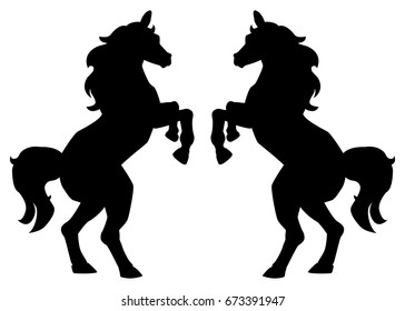 rearing up horse fine silhouette and outline - graceful black stallions
