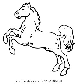 Rearing up horse monochrome silhouette. Can be used for logo, emblem or heraldry design concept