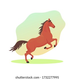 Rearing Horse. Racehorse In Action. Stallion Pose. Running And Jumping Animal. Farm Or Ranch Concept. Equestrian Sport. Equine Icon Sign Or Symbol. Racehorse Flat Vector Character Illustration.