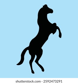 Rearing Horse Silhouette – Black Stallion on Blue Background