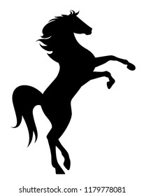 rearing up mustang - standing horse side view black vector silhouette design