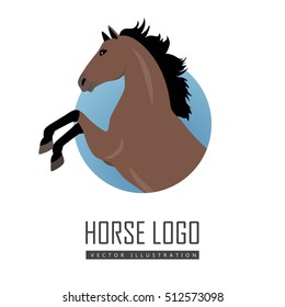 Rearing sorrel horse logo vector. Flat design. Domestic animal. Country inhabitants concept. For farming, animal husbandry, horse sport illustrating. Agricultural species. Isolated on white