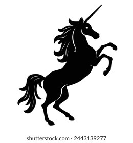 A Rearing Unicorn silhouette with outline thick view white background