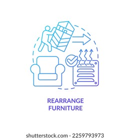 Rearrange furniture blue gradient concept icon. Apartment arrangement. Improve heat vent distribution abstract idea thin line illustration. Isolated outline drawing. Myriad Pro-Bold font used