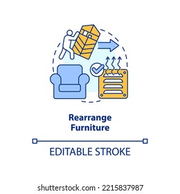 Rearrange furniture concept icon. Effective apartment arrangement. Improve airflow abstract idea thin line illustration. Isolated outline drawing. Editable stroke. Arial, Myriad Pro-Bold fonts used