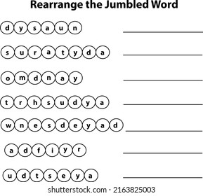 Rearrange Jumbled Words, Word Puzzle For Kids, Creative Activity