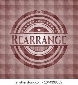 Rearrange red badge with geometric background. Seamless.