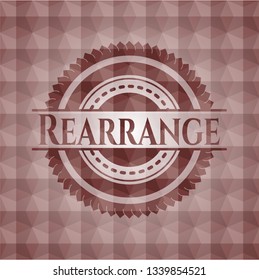 Rearrange red seamless badge with geometric pattern background.