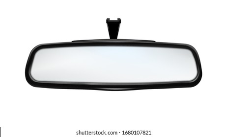 Rearview Mirror Car Traffic Safety Tool Vector. Rear-view Mirror Showing Barriers And Transport Parked Behind Vehicle Containing In Equipment. Reflection Glass Template Realistic 3d Illustration