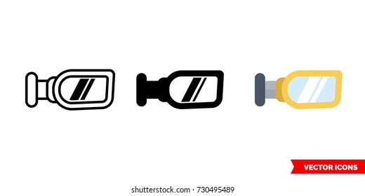 Rearview mirror icon of 3 types: color, black and white, outline. Isolated vector sign symbol.