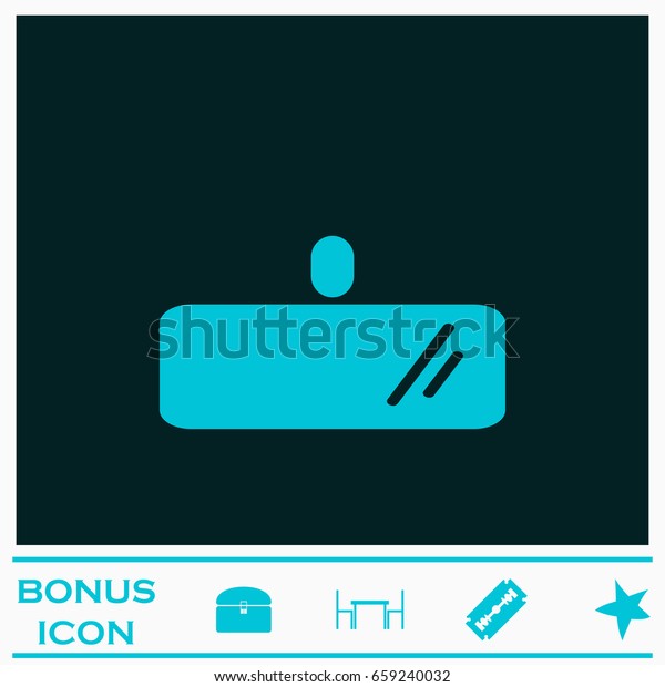 Rearview mirror icon\
flat. Blue pictogram on dark background. Vector illustration symbol\
and bonus icons
