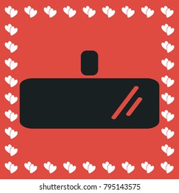 Rearview mirror icon flat. Simple black pictogram on red background with white hearts for valentines day. Vector illustration symbol