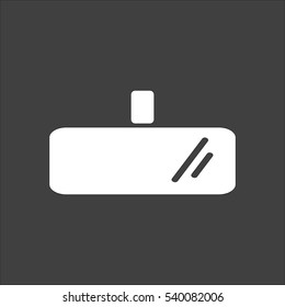 Rearview mirror icon flat. Vector white illustration isolated on black background. Flat symbol