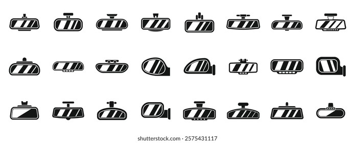 Rearview mirror icons set. Set of car rearview mirror icons in simple style isolated on white background
