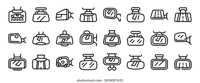 Rearview mirror icons set outline vector. Auto transport. Behind reflection