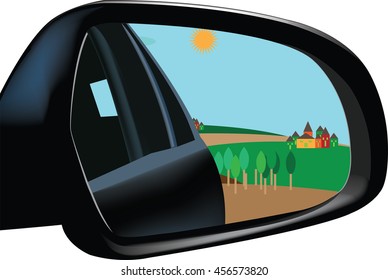 rearview mirror with image landscape