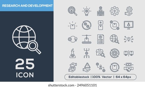 REASEARCH AND DEVELOPMENT line icons collection Vector illustrator