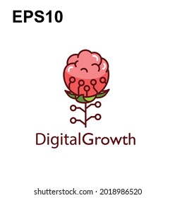 Tecnología digital razonable en una flor.Logo de flor digital. Ilustración vectorial.