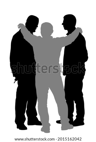 Reasonable man wants to prevent conflict between unreasonable enemies vector silhouette illustration isolated on white. Peaceful conciliator between angry people in verbal conflict Calm down situation