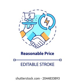 Reasonable Price Concept Icon. Energy Security Component Idea Thin Line Illustration. Stimulating Global Economy. Cheap Operating Costs. Vector Isolated Outline RGB Color Drawing. Editable Stroke