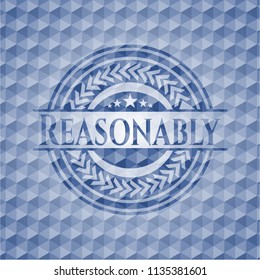 Reasonably blue emblem or badge with abstract geometric pattern background.
