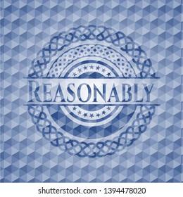Reasonably blue polygonal badge. Vector Illustration. Detailed.