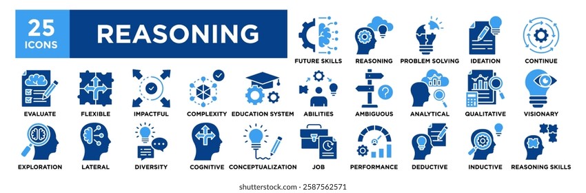 Reasoning icon collection set. Containing design concept, vector, illustration, analysis, business	