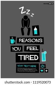 Reasons you feel tired retro vector poster illustration design