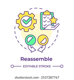 Reassemble multi color concept icon. Reverse engineering process. Integrate, assembly components. Round shape line illustration. Abstract idea. Graphic design. Easy to use in article