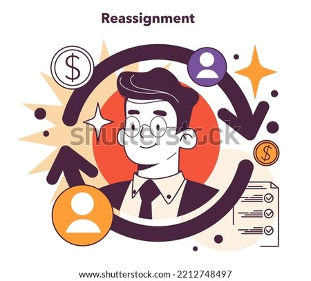 Reassignment. Effective business and financial review in conditions of economic stagnation. Economic activity decline, business-saving actions. Flat vector illustration