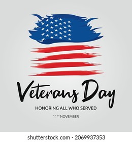 reative illustration,poster or banner of happy veterans day with u.s.a flag background.