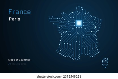 reative map of France with a Capital of Paris. World Countries vector maps series. Microchip Pattern	