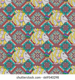 Reaver fish on colored background. Vector seamless pattern. Colorful fish. Vector illustration.