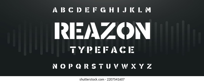 REAZON Sports minimal tech font letter set. Luxury vector typeface for company. Modern gaming fonts logo design.