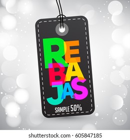 Rebajas - Discounts spanish text, sales vector colorful label tag design