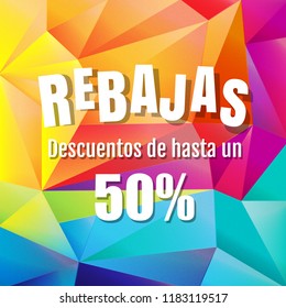 Rebajas (Sale) Origami Background With Text, Vector Illustration