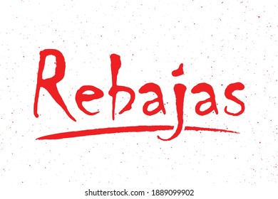 Rebajas vector illustration for card, banner, ad, logo, poster. Season sale colorful lettering template or background in Spanish. Eye-catching print for tag, label or sticker. Discounts announcement.