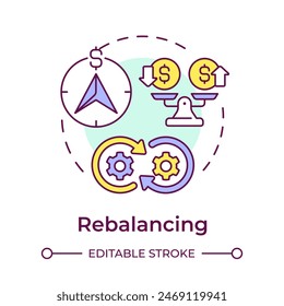 Rebalancing multi color concept icon. Wealth management, return potential. Finance objective. Round shape line illustration. Abstract idea. Graphic design. Easy to use in infographic, presentation