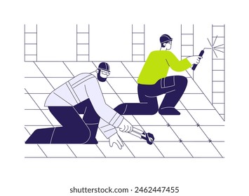 Rebar reinforcement abstract concept vector illustration. Group of contractors working with a rebar on commercial construction site, excavation work, earthworks idea abstract metaphor.
