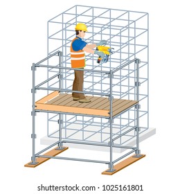 Rebar work in construction site. Vector illustration on white background