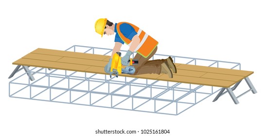 Rebar work in construction site. Vector illustration on white background