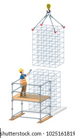 Rebar work in construction site. Vector illustration on white background