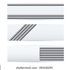 Rebars Induastrial banner template. Reinforcement steel for building. Vector illustration Isolated on white background.