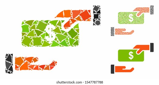 Rebate composition of humpy pieces in various sizes and color tinges, based on rebate icon. Vector humpy elements are united into composition. Rebate icons collage with dotted pattern.