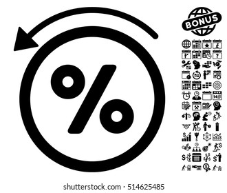 Rebate Percent icon with bonus calendar and time management symbols. Vector illustration style is flat iconic symbols, black color, white background.